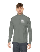 Triple Trio Thouroughbreds in a White logo on a Darker Colored Unisex Quarter-Zip Pullover