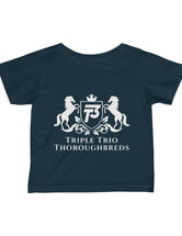 Triple Trio Thouroughbreds in a White Logo on a Darker Colored Infant Fine Jersey Tee