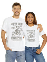 Two Wheels Forever Custom Motorcycle Cafe Racer style T-Shirt. Light Text on a darker Tee.