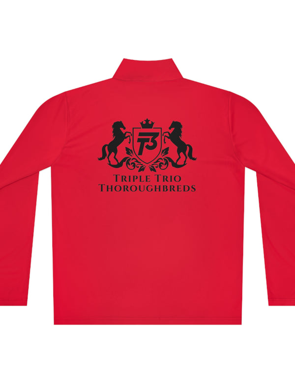Triple Trio Thouroughbreds in a Black Logo on a Darker Colored Unisex Quarter-Zip Pullover