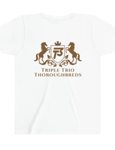 Triple Trio Thouroughbreds in a Bronze logo on a Child's Youth Short Sleeve Tee