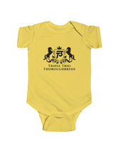 Triple Trio Thouroughbreds in a Black logo on a Colored Infant Fine Jersey Bodysuit