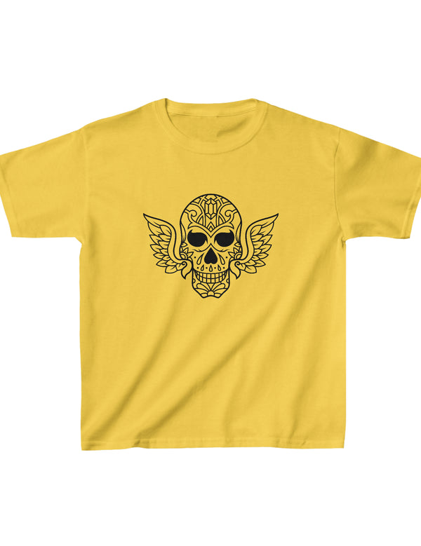 Kid's Heavy Cotton™ Tee with Skull with Wings. Perfect for matching Daddy's Harley shirts.