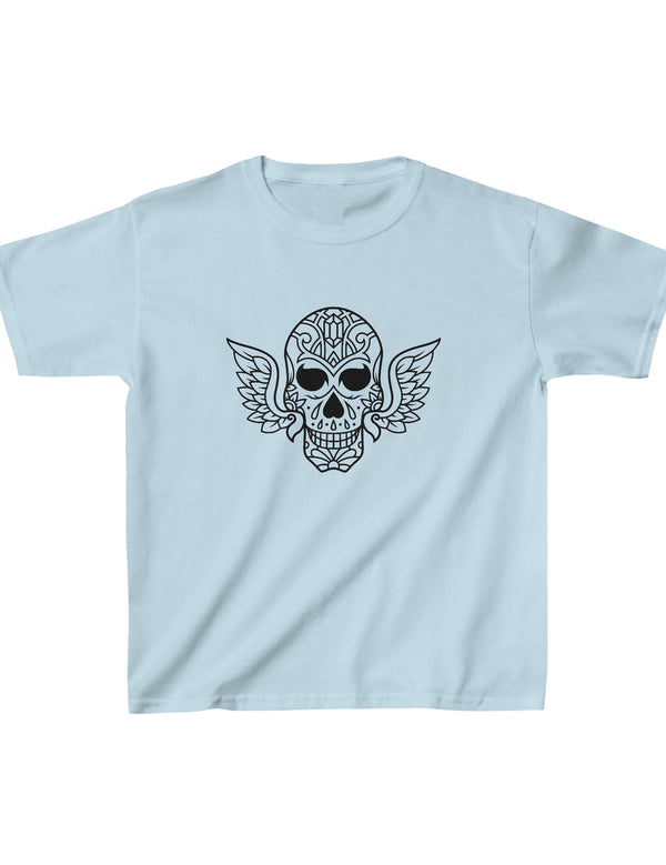 Kid's Heavy Cotton™ Tee with Skull with Wings. Perfect for matching Daddy's Harley shirts.