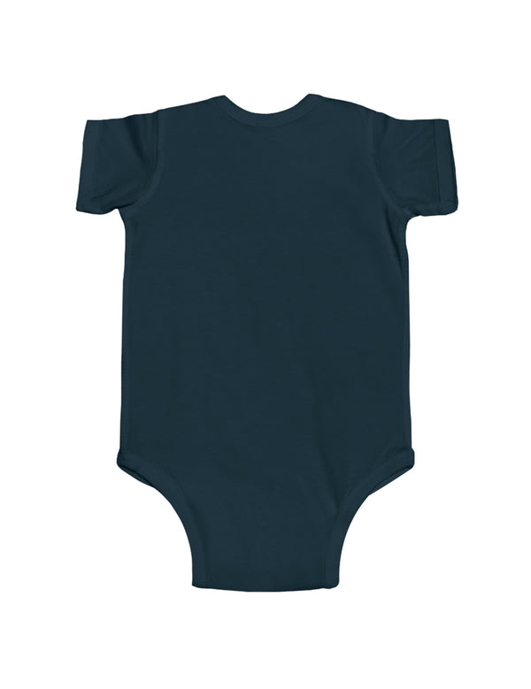 Triple Trio Thouroughbreds in a White logo on a Darker Colored Infant Fine Jersey Bodysuit