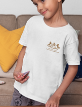 Triple Trio Thouroughbreds in a Bronze logo on a Child's Youth Short Sleeve Tee