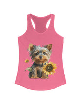 Yorkie baby pup and flower in this Women's Ideal Racerback Tank