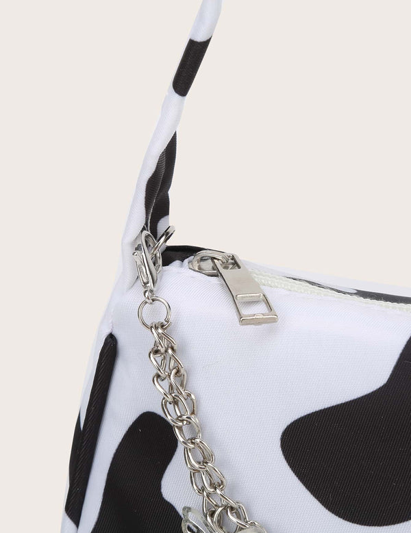 Cow Print Butterfly Charm Shoulder Bag