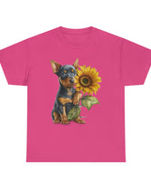 Baby Pinscher Pup with a Flower - Unisex Heavy Cotton Tee