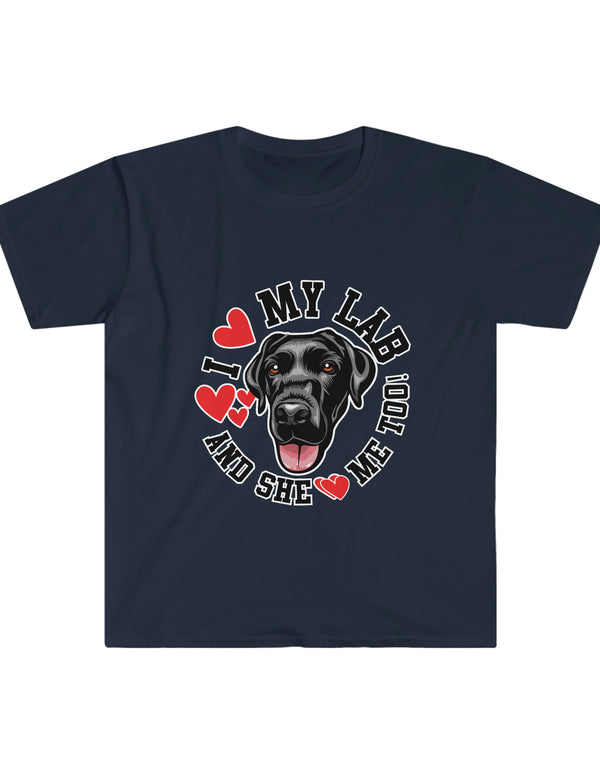 I love my Lab (Female Dog) and SHE loves me too! Softstyle T-Shirt