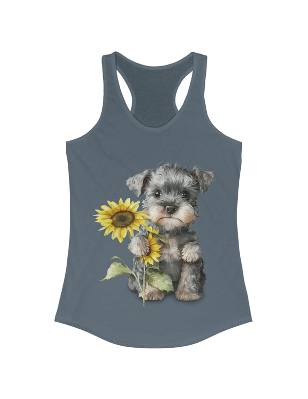 Miniature Schnauzer baby pup and flower in this Women's Ideal Racerback Tank