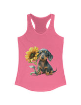 This wiener is a WINNER! This Dachshund baby pup and flower in this Women's Ideal Racerback Tank