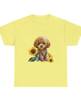 Precious Baby Poodle with Sunflower - Unisex Heavy Cotton Tee