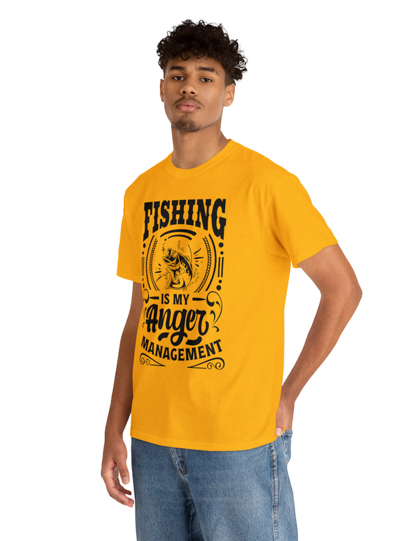 Fishing is my anger management! in a Unisex Heavy Cotton Tee (Black on Light Shirt)