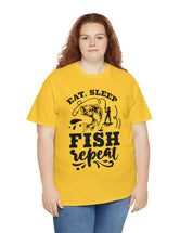 Eat, Sleep, Fish, Repeat! in a super comfortable cotton tee.