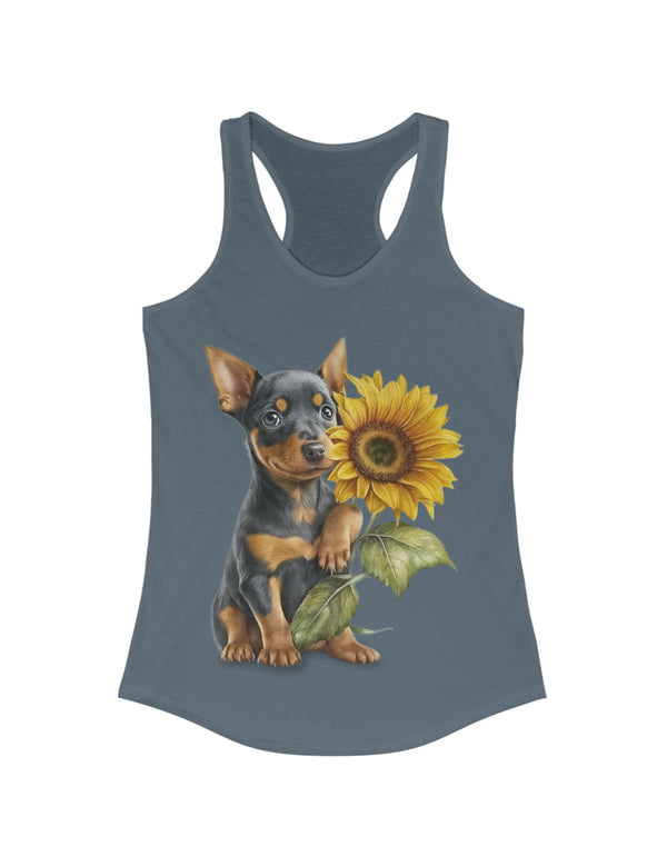 Pinscher baby pup and flower in this Women's Ideal Racerback Tank