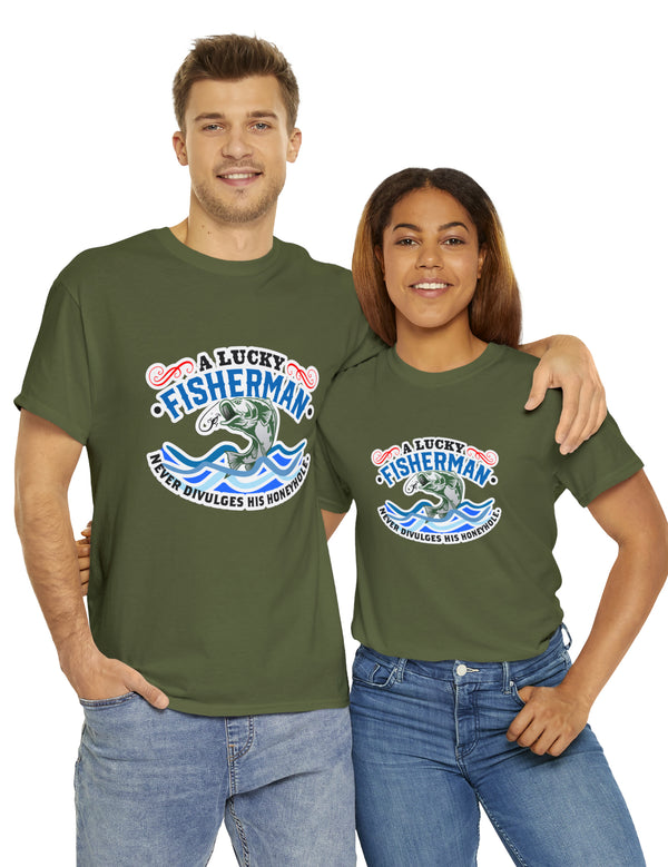A lucky fisherman never... in a Unisex Heavy Cotton Tee