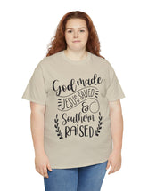 God made, Jesus Saved, and Southern Raised! in a Unisex Heavy Cotton Tee