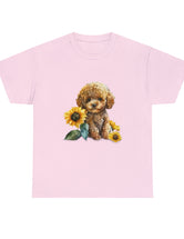Precious Baby Poodle with Sunflower - Unisex Heavy Cotton Tee