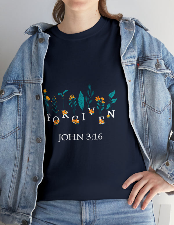 Forgiven - John 3:16 - Unisex Heavy Cotton Tee